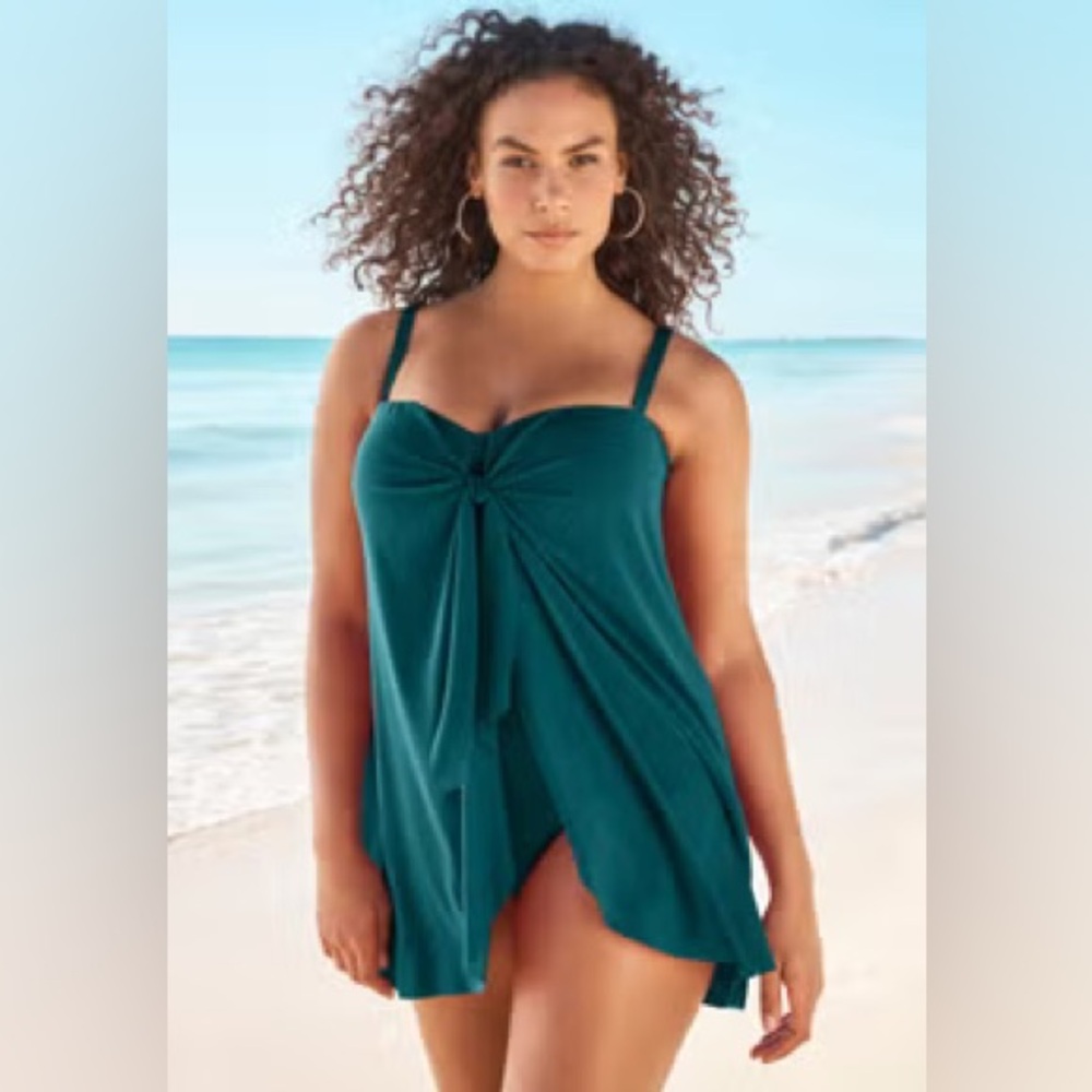 Catherines One Pc Teal Twist Front Swimsuit Sz 28W